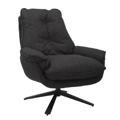 Grey Plush Cushioning Twill Easy Armchair with Black Swivel Base