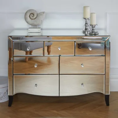 Silver Mirrored Glass 3 Over 4 Chest of Drawers