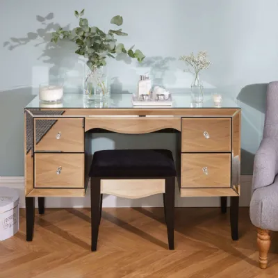 Mirrored Glass 4 Drawer Dressing Table Crystal Handles