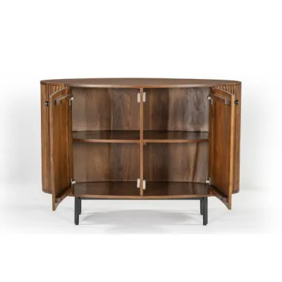 Solid Dark Wood Oval Rounded Doors Small Sideboard