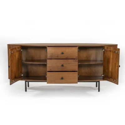 Solid Dark Wood 2 Door 3 Drawer Large Oval Sideboard