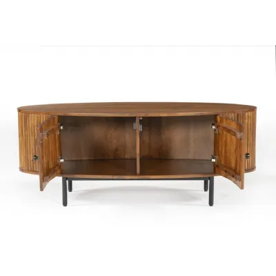 Dark Wood Oval Shape TV Media Entertainment Unit
