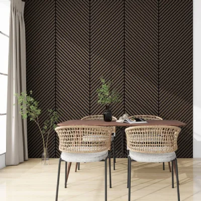 Set of 2 Modern German Wood Veneer Acoustic Diagonal Slat Wall Panels 300cm x 60cm