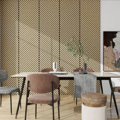 Set of 2 Modern Spanish Wood Veneer Acoustic Diagonal Slat Wall Panels 300cm x 60cm
