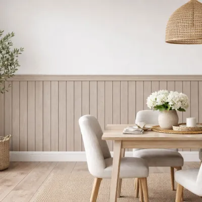 Set of 8 Modern Wainscoting Slatted Half Decorative Wall Panels Light Oak