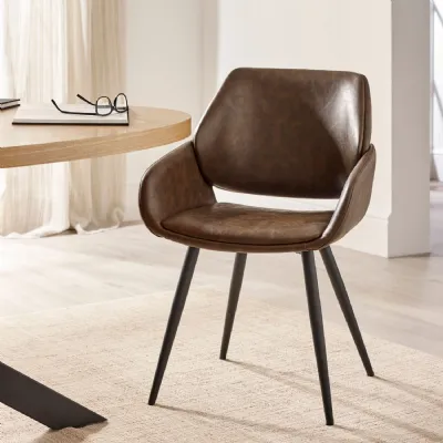 Parker Set Of 2 Brown Faux Leather Upholstered Dining Chairs