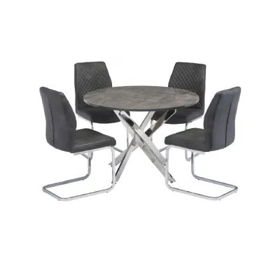 Grey Cement Marble Effect Glass Top Round Dining Table 1.7m