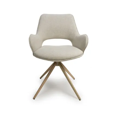 Natural Beige Cream Fabric 360 Degree Swivel Dining Chair