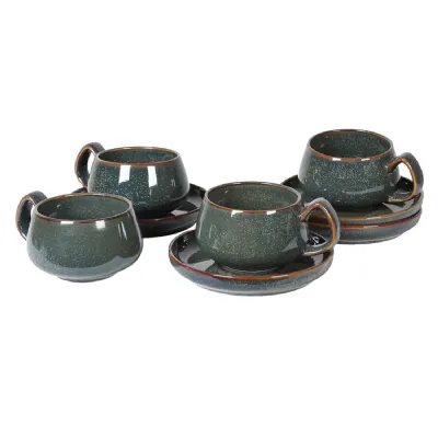 Set of 4 Obsidian Cups and Saucers