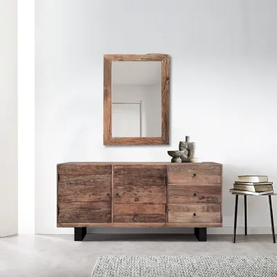 Industrial Reclaimed Wood 2 Door 3 Drawer Sideboard with Black Metal Legs
