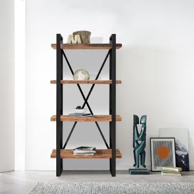Industrial Reclaimed Railway Sleeper Wood Shelving Unit with Black Metal Frame