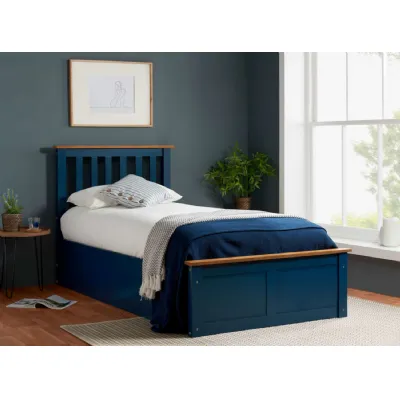 Navy Blue Wood Single Ottoman Bed Slatted Headboard