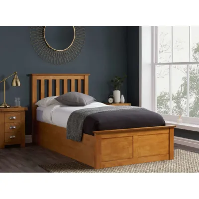Oak Effect Wood Single Ottoman Bed Slatted Headboard