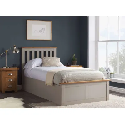 Pearl Grey Wood Single Ottoman Bed Slatted Headboard