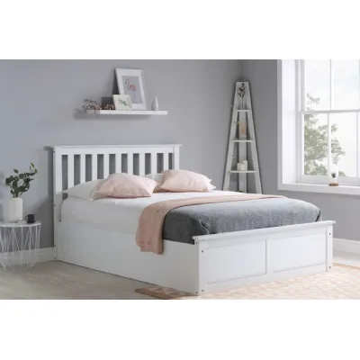 White Wood Small Double Ottoman Bed Slatted Headboard