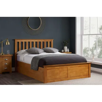 Oak Effect Wood 5ft King Size Ottoman Bed Slatted Headboard