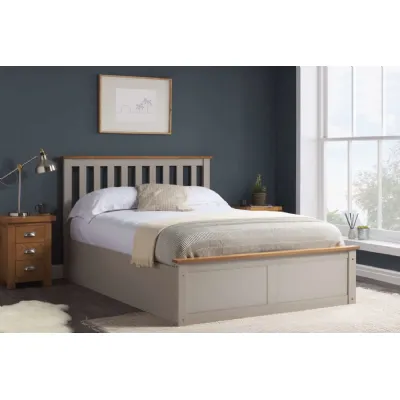 Pearl Grey Wood 5ft King Size Ottoman Bed Slatted Headboard