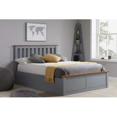 Stone Grey Wood 5ft King Size Ottoman Bed Slatted Headboard