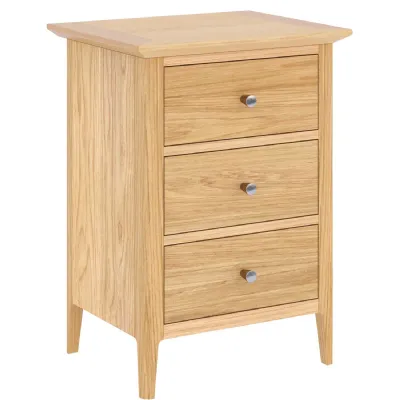 Traditional Solid Oak Small 3 Drawer Bedside Table with Tapered Legs