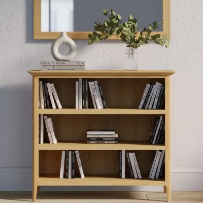 Modern Style Natural Solid Oak Small Bookcase with 3 Open Shelves