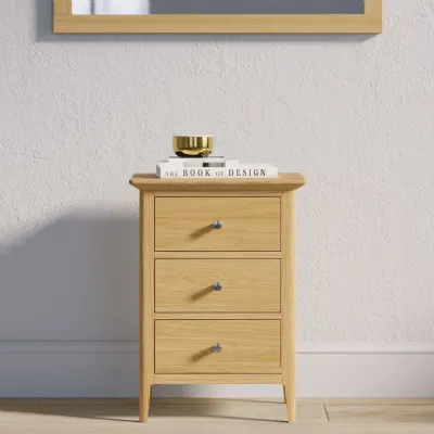Shaker Style Natural Solid Oak 3 Drawer Bedside Table with Tapered Legs
