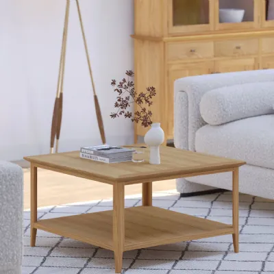 Shaker Style Solid Oak Square Coffee Table with Lower Shelf
