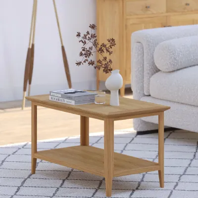Shaker Style Natural Solid Oak Rectangular Coffee Table with Shelf