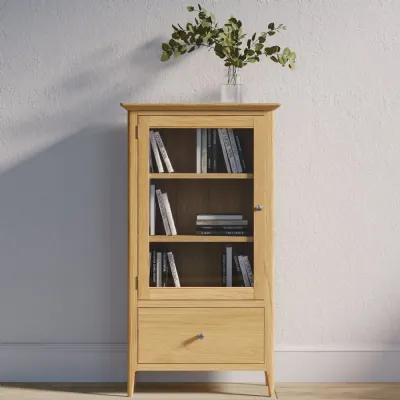 Shaker Style Natural Oak Glazed Bookcase with Drawer and Shelves