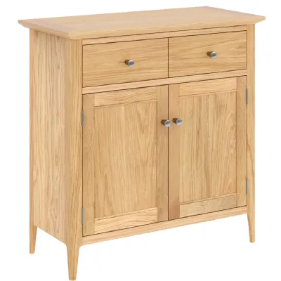 Shaker Style Natural Oak Small Sideboard with 2 Doors 2 Drawers