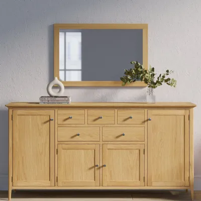 Modern Solid Oak Large 5 Drawer Sideboard with 3 Cabinets