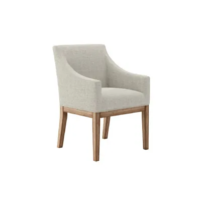 Bisque Linen Dining Chair with Wood Frame and Arms