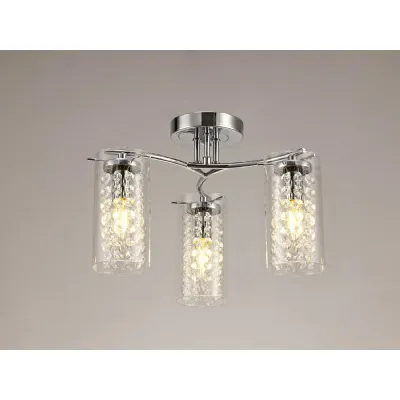 Cheshunt Semi Flush Light, 3 x E14, Polished Chrome Crystal Glass