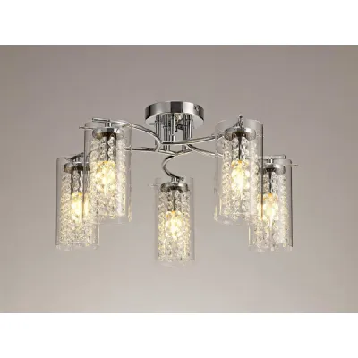 Cheshunt Semi Flush Light, 5 x E14, Polished Chrome Crystal Glass