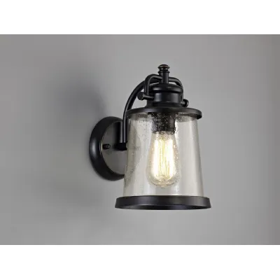 Wandsworth Wall Lamp, 1 x E27, Black Gold With Seeded Clear Glass, IP54, 2yrs Warranty