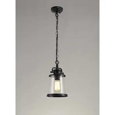 Wandsworth Pendant, 1 x E27, Black Gold With Seeded Clear Glass, IP54, 2yrs Warranty