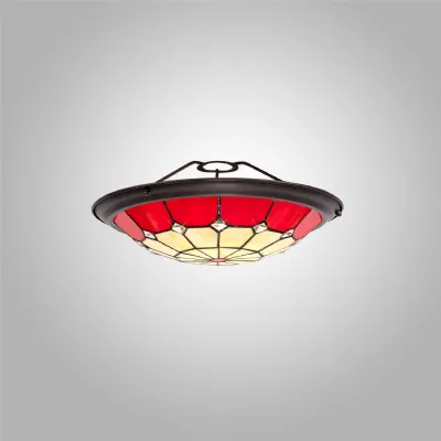 Hampshire, Tiffany 35cm Non electric Uplighter Shade, Cream Red Clear Crystal Centre Aged Antique Brass Trim