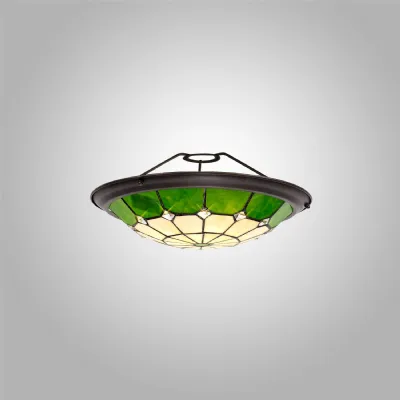 Hampshire, Tiffany 35cm Non Electric Uplighter Shade, Cream Green Clear Crystal Centre Aged Antique Brass Trim