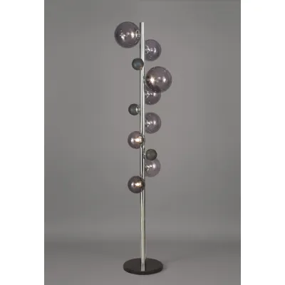 Hook Floor Lamp, 8 x G9, Polished Chrome Smoked Glass With Black Marble Base