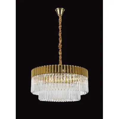 Brass Clear Sculpted Glass 80cm Pendant 12 E14 Lamp Holders