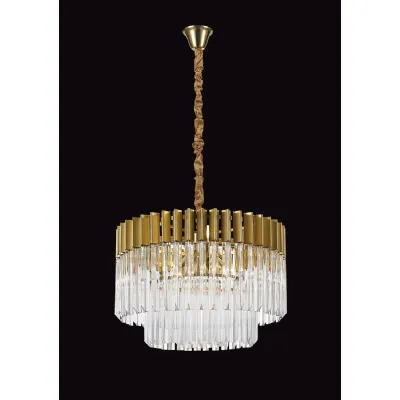 Brass Clear Sculpted Glass Ceiling Light 8 E14 Lamp Holders