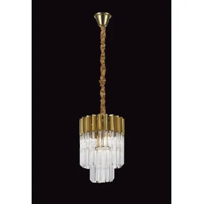 Aldershot 30cm Pendant Round 4 Light E14, Brass Clear Sculpted Glass