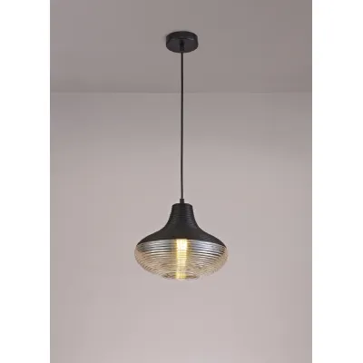Chelmsford Single Vase Pendant 1 Light E27, Black Amber Glass