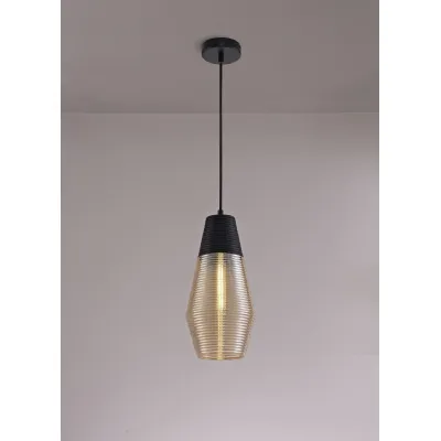 Chelmsford Single Cone Pendant 1 Light E27, Black Amber Glass