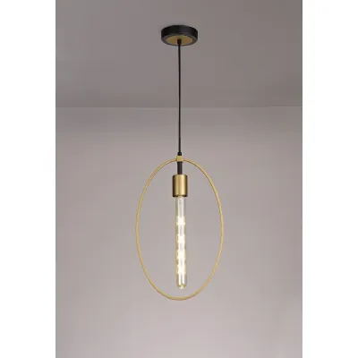 Witney Single Large Circle Pendant, 1 Light E27, Sand Gold Matt Black