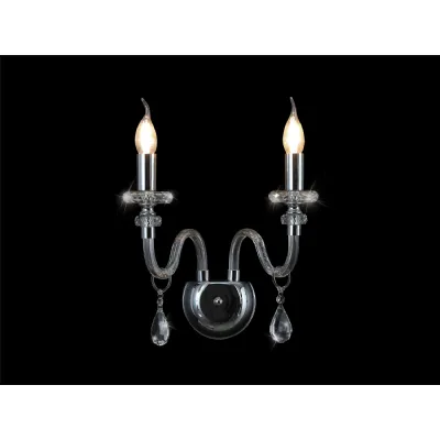Wimbledon Wall Lamp, 2 Light E14, Polished Chrome Clear Glass Crystal