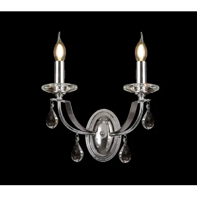 Crawley Wall Lamp 2 Light E14, Polished Chrome Satin Nickel Clear Crystal