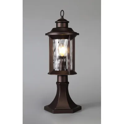 Bentley Pedestal Lamp, 1 x E27, Antique Bronze Clear Ripple Glass, IP54, 2yrs Warranty