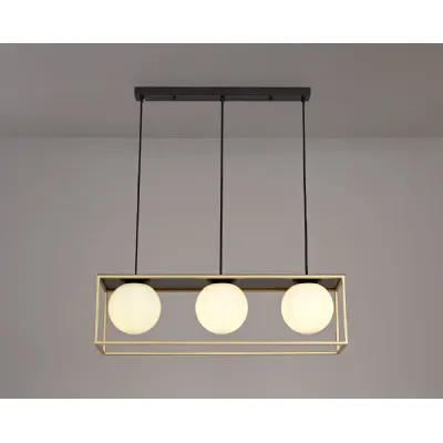 Southend Linear Pendant, 3 Light Adjustable E14, Matt Black Painted Gold