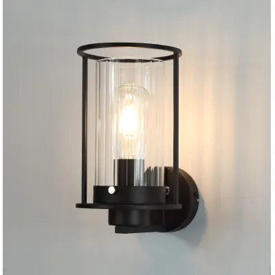 Oakley Wall Light, 1 Light E27, Black Clear Glass