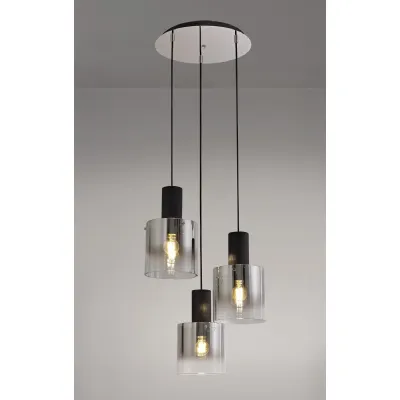 Black Smoke Fade Glass Round Adjustable Pendant 3 Light